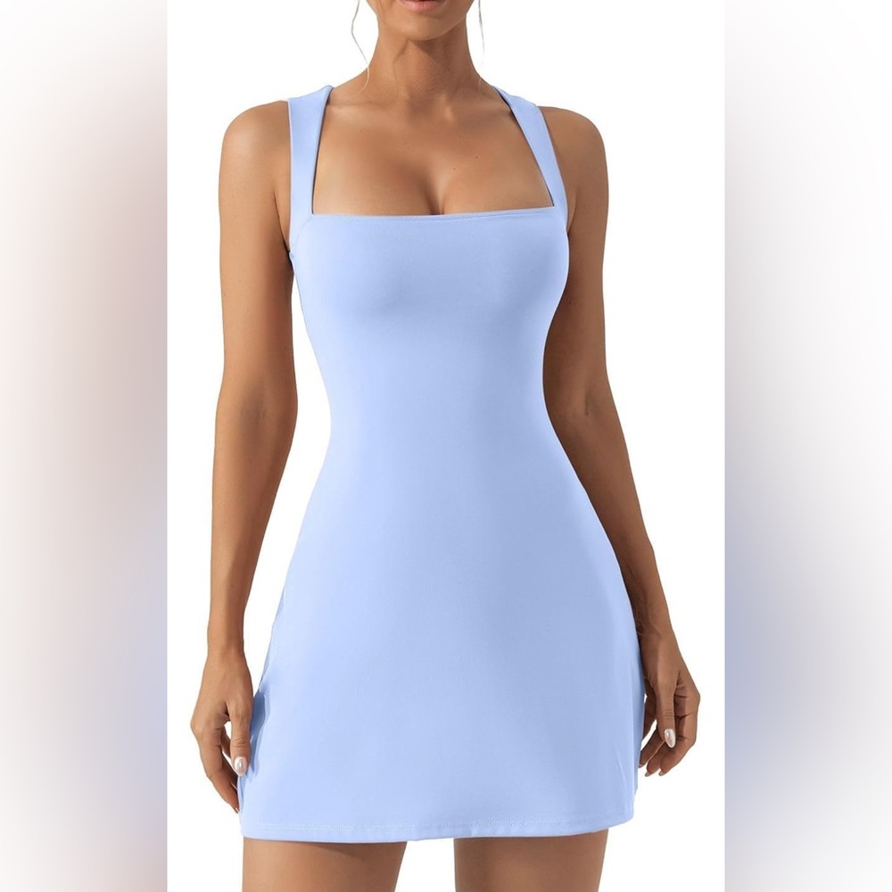 ✨ BLUE Women's Square Neck Sleeveless Tank Top Stretch Flare Mini Dress *NEW*
